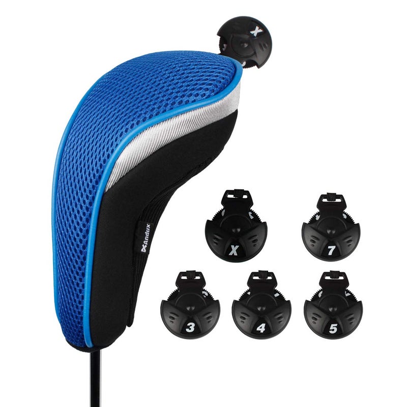 Andux 6pcs/Set Golf Club Head Covers Woods Driver Fairway Hybrid Set (3 Hybrids + 3 Woods) Black/Blue - Image 2